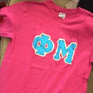 Phi Mu Pink & Blue Stitched Letter T-shirt